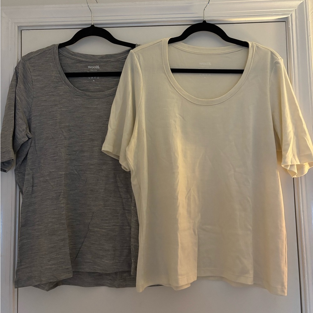 Wool& Celine Tees - Cream ribbed and Gray Heather